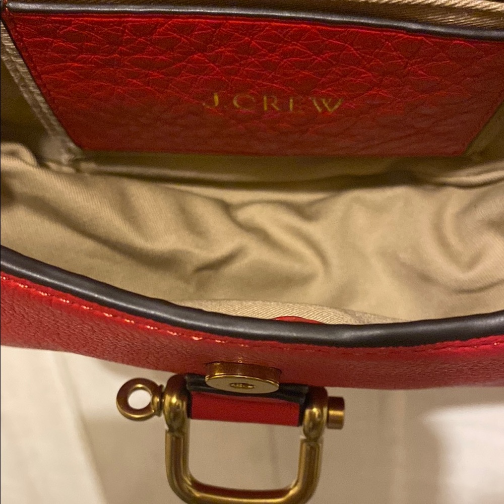 J.Crew 100% Vibrant Red Crossbody Bag with Saddle Shape and Gold Hardware - Picture 12 of 16